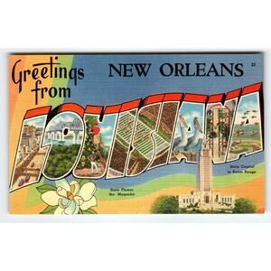 Vintage Postcard - Greetings From Louisiana New Orleans - Large Letter Scenes